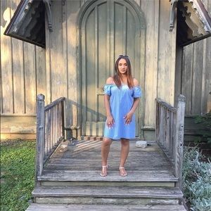 Off the shoulder pinstripe dress